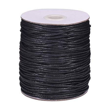 PandaHall Elite 100 Yards 2mm Waxed Cotton Cord Thread Beading String for Bracelet Necklace Jewelry Making and Macrame Supplies, Black