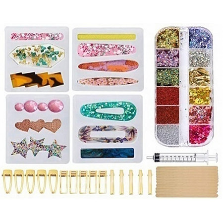 SUNNYCLUE DIY Epoxy Resin Craft Kits, including Iron Alligator Hair Clips Findings, Tinfoil, Disposable Latex Finger Cot, Disposable Plastic Transfer Pipettes and Measuring Cup