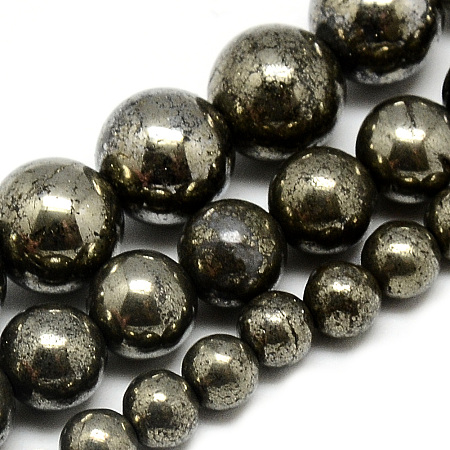 Arricraft Natural Pyrite Beads Strands, Round, Dark Slate Gray, 6mm, Hole: 1mm, about 66pcs/strand, 16.3 inches(41.4cm)
