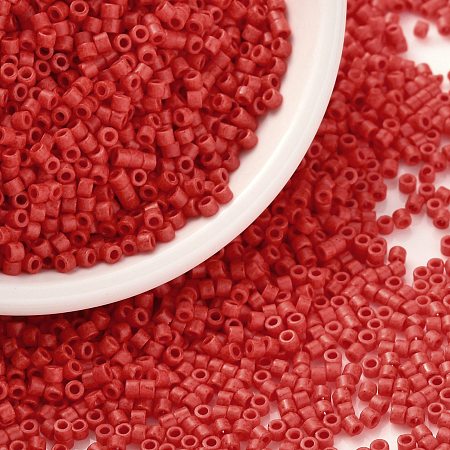 Honeyhandy Cylinder Seed Beads, Frosted Colors, Uniform Size, Red, 2x1.3~1.5mm, Hole: 0.8~1mm, about 888pcs/10g
