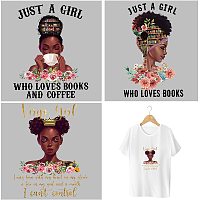 CREATCABIN 3pcs Black Girl Iron On Stickers Set Heat Transfer Patches for Clothing Design Washable Heat Transfer Stickers Decals Just A Girl for Clothes T-Shirt Jackets Hats Jeans Bags Diy Decorations