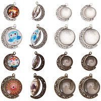 SUNNYCLUE 48pcs 2 Size Moon Rotation Double Side Pendant Tray Kit 16pcs Round Blank Bezel Pendant Trays Base Cabochon Settings with 32pcs Clear Glass Cabochons Dome for DIY Jewelry Making Findings