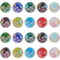 OLYCRAFT 20pcs 12mm Lampwork Beads Glass Plum Flower Loose Beads Glass Handmade Round Loose Beads Assortment Beading Supplies for Rosary Making Jewelry Craft Making with 1.8mm Hole - 10 Colors