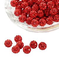 ARRICRAFT 100 Pcs 8mm Disco Ball Clay Beads Pave Rhinestones Spacer Round Beads fit Shamballa Bracelet and Necklace Red
