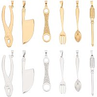 UNICRAFTALE 12pcs 6 Styles Kitchen Tableware Charms Stainless Steel Big Pendants Golden & Stainless Steel Color Hypoallergenic Charms for DIY Jewelry Making