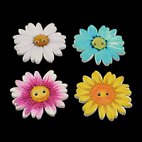 Honeyhandy Flower 2-Hole Printed Wooden Buttons, Mixed Color, 33x33x2mm, Hole: 2mm