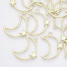 Honeyhandy Alloy Pendants, Moon and Star, Light Gold, 25x19x2mm, Hole: 1.8mm