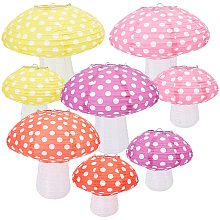 arricraft 8 Pcs Mushroom Paper Lantern Lights, 3D Mushroom Hanging Ornament Foldable Woodland Paper Mushroom Lanterns with Iron Holder for Nursery Garden Wedding Party New Year Celebration Decor