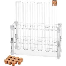 OLYCRAFT 12 Pcs Glass Test Tubes with Rack Cork Stoppers Clear Test Tubes with Acrylic Holder 6 Holes Tubes Rack Kit for Scientific Experiments Decorations and Crafts 6.3 Inch Long