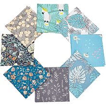 Arricraft 16 Pcs 9.8"×9.8" Printed Blue Jungle Square Cotton Fabric, Quilting Patchwork Fabric, Fat Quarter Bundles Fabric for Sewing, Stitching, DIY Craft