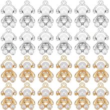 SUNNYCLUE 1 Box 32Pcs Teddy Bear Charms Bulk Alloy Mini Cute Animal Rhinestone Plastic Pearl Silver Bears Gold Dangle Charm for Jewelry Making Charms Necklace Bracelet Earring Women Beginners Adults