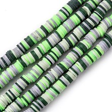 Honeyhandy Handmade Polymer Clay Beads Strands, for DIY Jewelry Crafts Supplies, Heishi Beads, Disc/Flat Round, Green, 6x0.5~1mm, Hole: 1.8mm, about 290~320pcs/strand, 15.75 inch~16.14 inch(40~41cm)