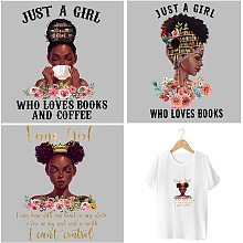 CREATCABIN 3pcs Black Girl Iron On Stickers Set Heat Transfer Patches for Clothing Design Washable Heat Transfer Stickers Decals Just A Girl for Clothes T-Shirt Jackets Hats Jeans Bags Diy Decorations