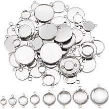 DICOSMETIC 64pcs 8 Sizes Stainless Steel Flat Round Pendant Trays Cabochon Connector Settings Plain Edge Bezel Cups with Transparent Glass Cabochons for Jewelry Making