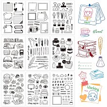 GLOBLELAND 9 Sheets Silicone Clear Stamps Seal for Card Making Decoration and DIY Scrapbooking(Calendar Planner, Clip, Book, Pen, Ink, Daily Life, Sweet Tea Time)