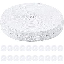 NBEADS 1 Roll 10M Elastic Band with 20 Pcs Resin Buttons, Stretch Sewing Cord with Button Hole for DIY Making, White