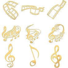 OLYCRAFT 9Pcs Golden Brass Sticker Music Note Metal Sticker Movie Scenes Decorate Stickers Self Adhesive Golden Stickers for Scrapbooks DIY Resin Crafts Phone Water Bottle Decor 1.6"x1.6"