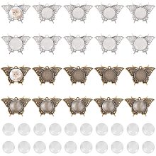 PandaHall Elite 40pcs Butterfly Blank Bezel Pendant Trays Set, 20pcs Animal Charm Base and 20pcs Glass Cabochon Dome Tiles for Wedding Bouquet Photo DIY Bridal Charm, Antique Bronze & Antique Silver