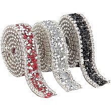 PandaHall Elite 1.6 Yard 3 Colors Crystal Rhinestone Trim, 0.6 Inch Hot Fix Ribbon Chain Iron On Applique Embellishment for DIY Wedding Bridal Dress Shoes Phone Decor, Black/Silver/Red