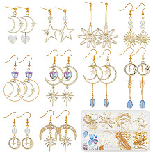 SUNNYCLUE DIY Star Sun Earring Making Kits, Including Alloy & Brass Pendants, Glass Heart & Pearl Beads, Brass Earring Hooks, Golden, 130Pcs/box