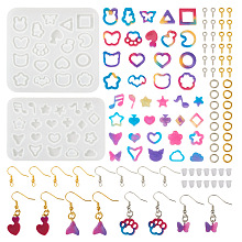 DIY Earring Making Kits, including Star/Heart/Flower Silicone Molds, Brass Earring Hooks & Jump Rings, Plastic Ear Nuts, Iron Screw Eye Pin Peg Bails, Platinum & Golden, 302pcs/set