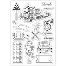 GLOBLELAND Railway Sign Silicone Clear Stamps with Train Shape for Card Making DIY Scrapbooking Photo Album Decoration Paper Craft,6.3x4.3 Inches