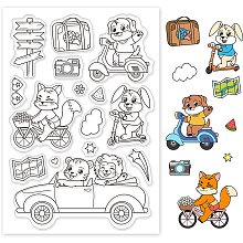 GLOBLELAND 1Sheet Animal Travel Silicone Clear Stamp Tiger and Fox Transparent Silicone Stamp Dog Clear Stamp for Scrapbook Journal Card Making