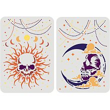 FINGERINSPIRE 2Pcs Moon Phase Skull Sturdy Stencil 11.7x8.3 inch A4 Halloween Horror Human Skeleton Sheet Template Large Painting Decoration Reusable Mylar Template for Wall Wood Signs Home Decor