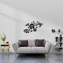 GLOBLELAND Custom Acrylic Wall Stickers, for Home Living Room Bedroom Decoration, Rectangle with Flower Pattern, Black, 340x350mm