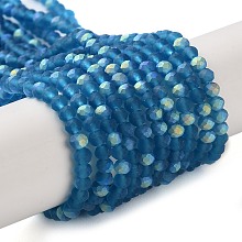 Honeyhandy Imitation Jade Glass Beads Strands, Half AB Color Plated, Faceted, Frosted, Rondelle, Steel Blue, 2.9~3.3x2mm, Hole: 0.7mm, about 145~150pcs/strand, 34~35cm