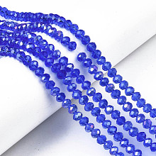 Honeyhandy Electroplate Glass Beads Strands, AB Color Plated, Faceted, Rondelle, Blue, 6x5mm, Hole: 1mm, about 85~88pcs/strand, 16.1~16.5 inch(41~42cm)