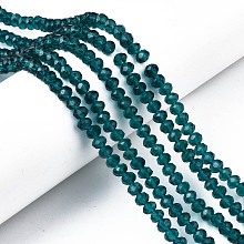 Honeyhandy Glass Beads Strands, Faceted, Rondelle, Dark Cyan, 6x5mm, Hole: 1mm, about 85~88pcs/strand, 16.1~16.5 inch(41~42cm)