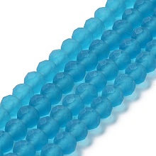 Honeyhandy Transparent Glass Beads Strands, Faceted, Frosted, Rondelle, Deep Sky Blue, 6x4.5mm, Hole: 1.4mm, about 83~85pcs/strand, 38~39cm