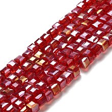 Honeyhandy Electroplate Glass Beads Strands, AB Color Plated, Faceted, Cube, Red, 6x6x6mm, Hole: 1mm