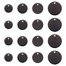 DICOSMETIC 40Pcs 4 Sizes Flat Round Blank Stamping Tag Black Metal Pendants 8/10/12/15mm Disc Pendants Personalized Word Tag Pendants for Jewelry Crafts Making, Hole: 1.2~1.4mm