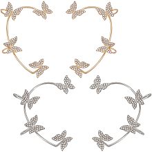 SUNNYCLUE 1 Box 4Pcs Ear Cuff Butterfly Elf Ear Cuffs Gold Silver Crystal Rhinestone Butterfly Climber Wrap Around Cuff Earrings Non Piercing Ear Clips for Women Fashion Cuff Earrings Jewelry Gifts