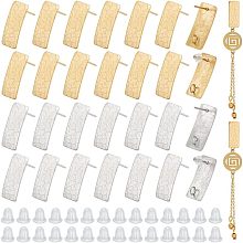 UNICRAFTALE 32 Pcs 2 Colors Stainless Steel Stud Earring Findings Rectangle Stud Earring Post with Loops with Earring Backs Hypoallergenic Stud Earrings for Earring Making Supplies