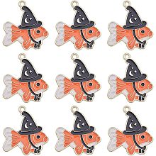 SUNNYCLUE 1 Box 28Pcs Fish Charms Goldfish Charm Halloween Enamel Wizard Hat Charms Star Moon Black Witch Hats Charm Cartoon Summer Fish Charm for Jewelry Making Charms DIY Earrings Necklace Supplies