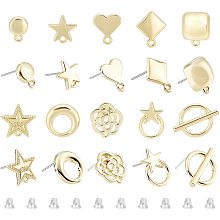 CHGCRAFT 40Pcs Star Flower Heart Flat Round Alloy Stud Earring Findings Ear Studs Earring Posts with Loop Steel Pins and 50Pcs Plastic Ear Nuts