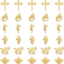 CHGCRAFT 30Pcs 6 Styles Animals Charms Alloy Bird Dragonfly Horse Bee Goldfish Pendants for DIY Necklace Bracelet Making, Matte Gold Color