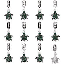 SUPERFINDINGS 12pcs Sea Turtle Emerald Rhinestone Pendants for Bracelet Silver Tortoise Crystal Pendent Cute Sea Animal Alloy Dangle Charm for Earring Phone Charm DIY Jewelry Making