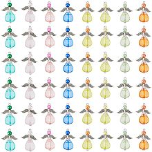 SUPERFINDINGS 8 Colors 48Pcs Angel Wing Charms Acrylic Guardian Angel Pendants Charms Bulk Fairy Wing Beaded Dangle Charms with Alloy Findings for Necklace Bracelet Earring Making