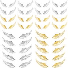 PandaHall Elite 80pcs Wing Charms, Guardian Angel Charms Angel Wings Pendant Feather Charms Lucky Couple Charms for Necklaces Bracelets Jewelry Making Gifts, Platinum & Golden