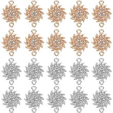 SUNNYCLUE 40pcs 2 Styles Sunflower Charms Bulk Plant Charm Silver flower Bead Charms Alloy Rhinestone Metal Gold Connector Double Loops Sun Flower Thanksgiving Charm for Jewelry Making Charms Bracelet