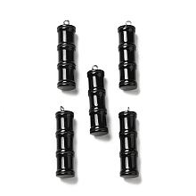 Honeyhandy Natural Obsidian Pendants, Bamboo Stick Charms, with Stainless Steel Color Tone 304 Stainless Steel Loops, 45x12.5mm, Hole: 2mm