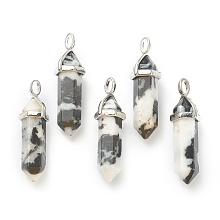 Honeyhandy Natural Zebra Jasper Pendants, with Platinum Tone Brass Findings, Bullet, 39.5x12x11.5mm, Hole: 4.5x2.8mm