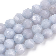 Honeyhandy Natural Aquamarine Beads Strands, Star Cut Round Beads, Faceted, Grade AAA, 10x10x8~9mm, Hole: 0.9mm, about 37~38pcs/strand, 14.57 inch~14.96 inch(37~38cm)