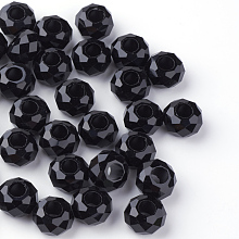 Honeyhandy Glass European Beads, Large Hole Beads, No Metal Core, Rondelle, Black, 14x8mm, Hole: 5mm