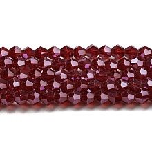 Honeyhandy Transparent Electroplate Glass Beads Strands, Pearl Luster Plated, Faceted, Bicone, Dark Red, 4x4mm, Hole: 0.8mm, about 82~85pcs/strand, 30.5~31cm