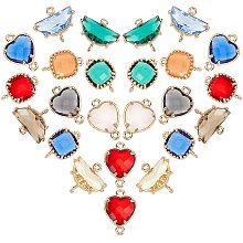 SUNNYCLUE 1 Box 24PCS 3 Styles Glass Charm Connectors Heart Square Half Round Links Pendants Faceted Crystal Birthstone Charms for Women Adults DIY Earring Necklace Jewelry Making Supplies Craft